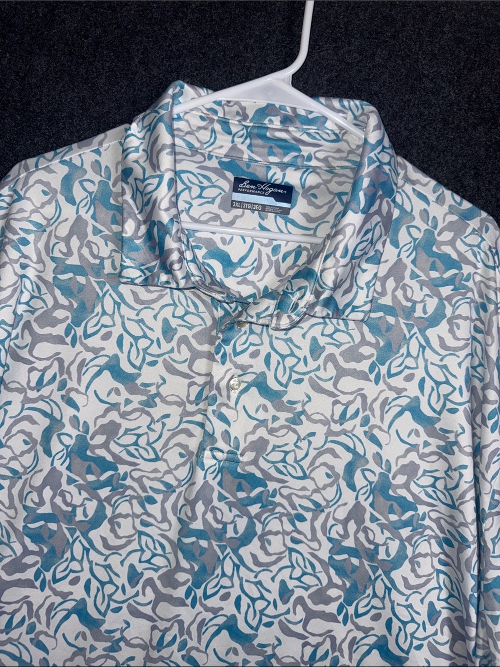 Hogan Men's Teal and Gray Leaf-Print Polo